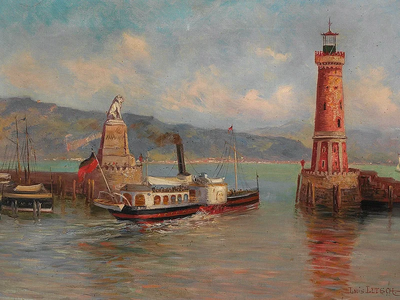 1856-Louis Letsch - Vista del porto di Lindau